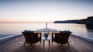 The 107-meter Benetti mega yacht MAR cruising in the crystal-clear waters of Croatia