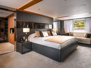 Full beam master stateroom on 54m luxury charter yacht Sairu