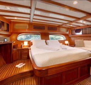 Exterior profile view of the 24-meter luxury charter Gulet Sway in Bodrum, Turkey.