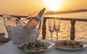Dining area on the deck of Aganippe luxury gulet