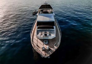 Luxury motor yacht Bige Derin cruising in the turquoise waters of Bodrum