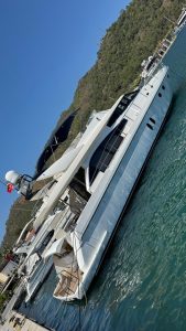 Guy Couach 20M luxury motor yacht cruising in the Mediterranean sea.