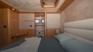 Elegant interior design and master cabin of the 2026 model charter yacht Vera 34.